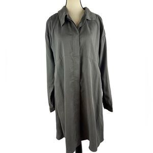 Anagram‎ tencel tunic dress long button shirt gray w olive green undertone sz 8